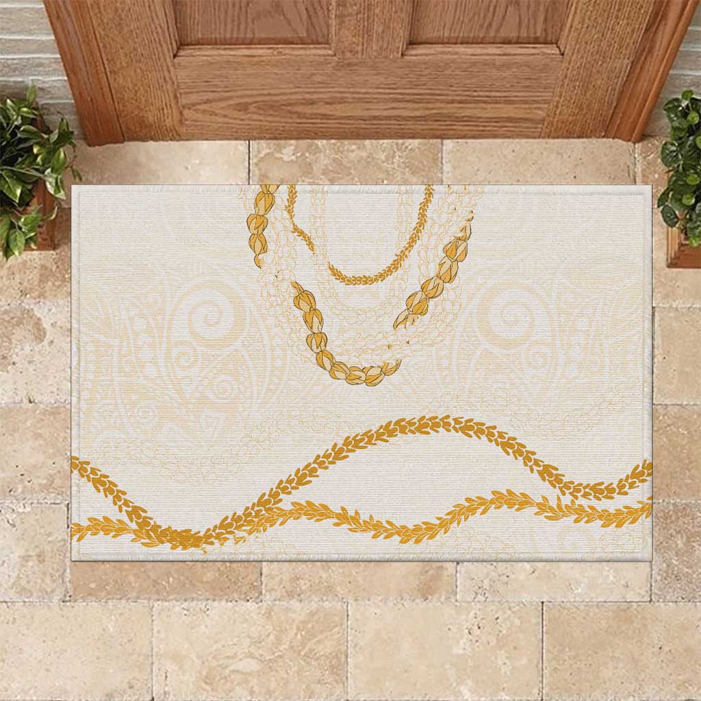 Aloha Lei Mikioi Rubber Doormat Gold Polynesian Tribal Tatau Pattern