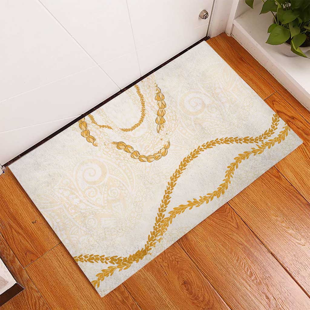 Aloha Lei Mikioi Rubber Doormat Gold Polynesian Tribal Tatau Pattern