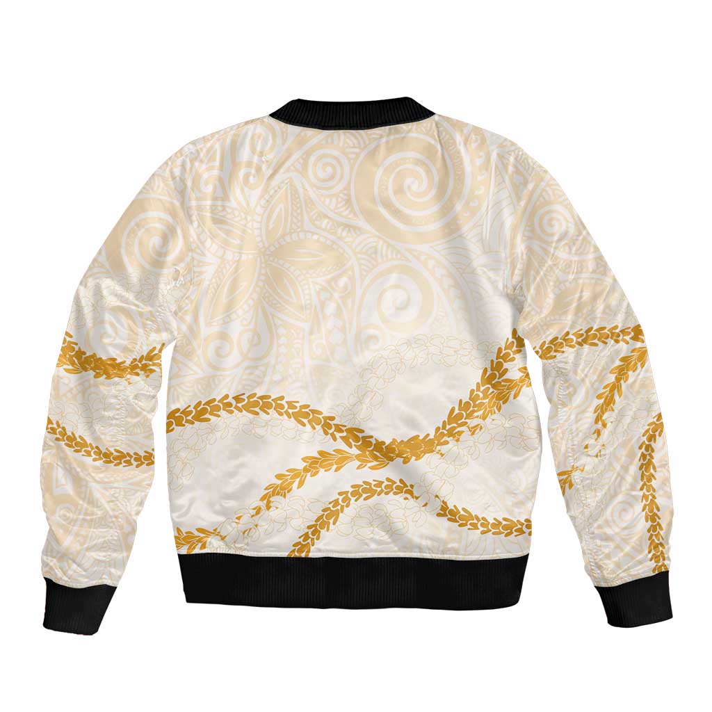 Aloha Lei Mikioi Sleeve Zip Bomber Jacket Gold Polynesian Tribal Tatau Pattern