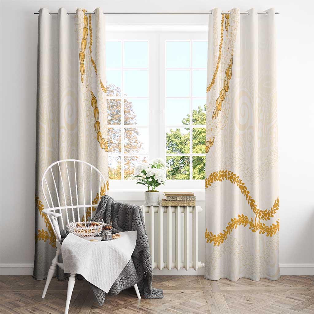 Aloha Lei Mikioi Window Curtain Gold Polynesian Tribal Tatau Pattern