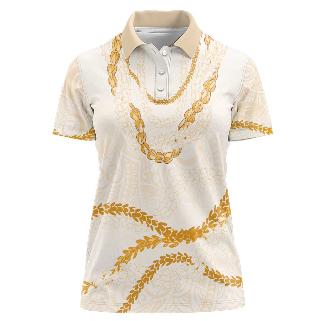 Aloha Lei Mikioi Women Polo Shirt Gold Polynesian Tribal Tatau Pattern