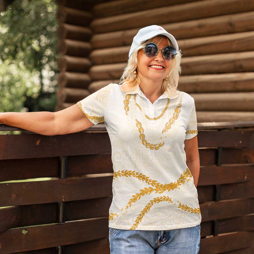 Aloha Lei Mikioi Women Polo Shirt Gold Polynesian Tribal Tatau Pattern
