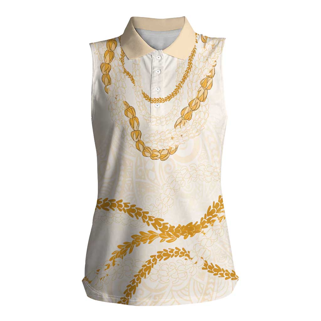 Aloha Lei Mikioi Women Sleeveless Polo Shirt Gold Polynesian Tribal Tatau Pattern