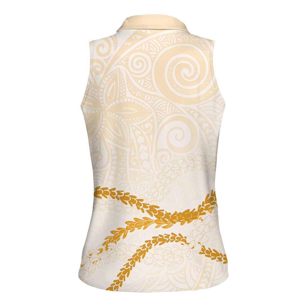 Aloha Lei Mikioi Women Sleeveless Polo Shirt Gold Polynesian Tribal Tatau Pattern