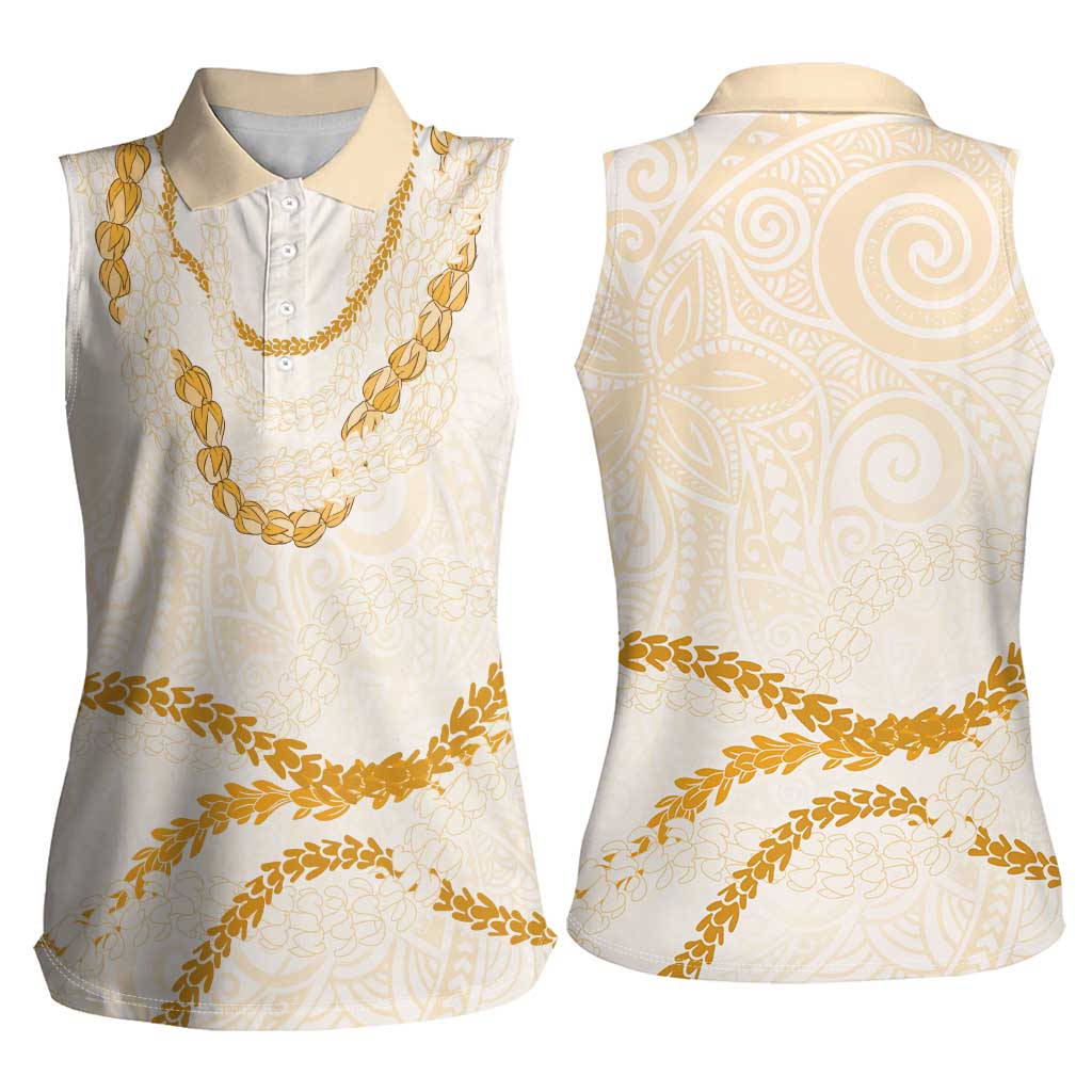 Aloha Lei Mikioi Women Sleeveless Polo Shirt Gold Polynesian Tribal Tatau Pattern