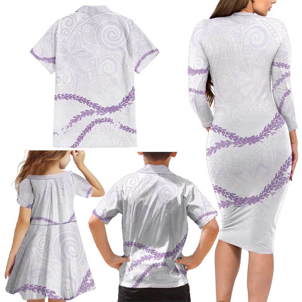 Aloha Lei Mikioi Family Matching Long Sleeve Bodycon Dress and Hawaiian Shirt Purple Polynesian Tribal Tatau Pattern LT9 - Polynesian Pride