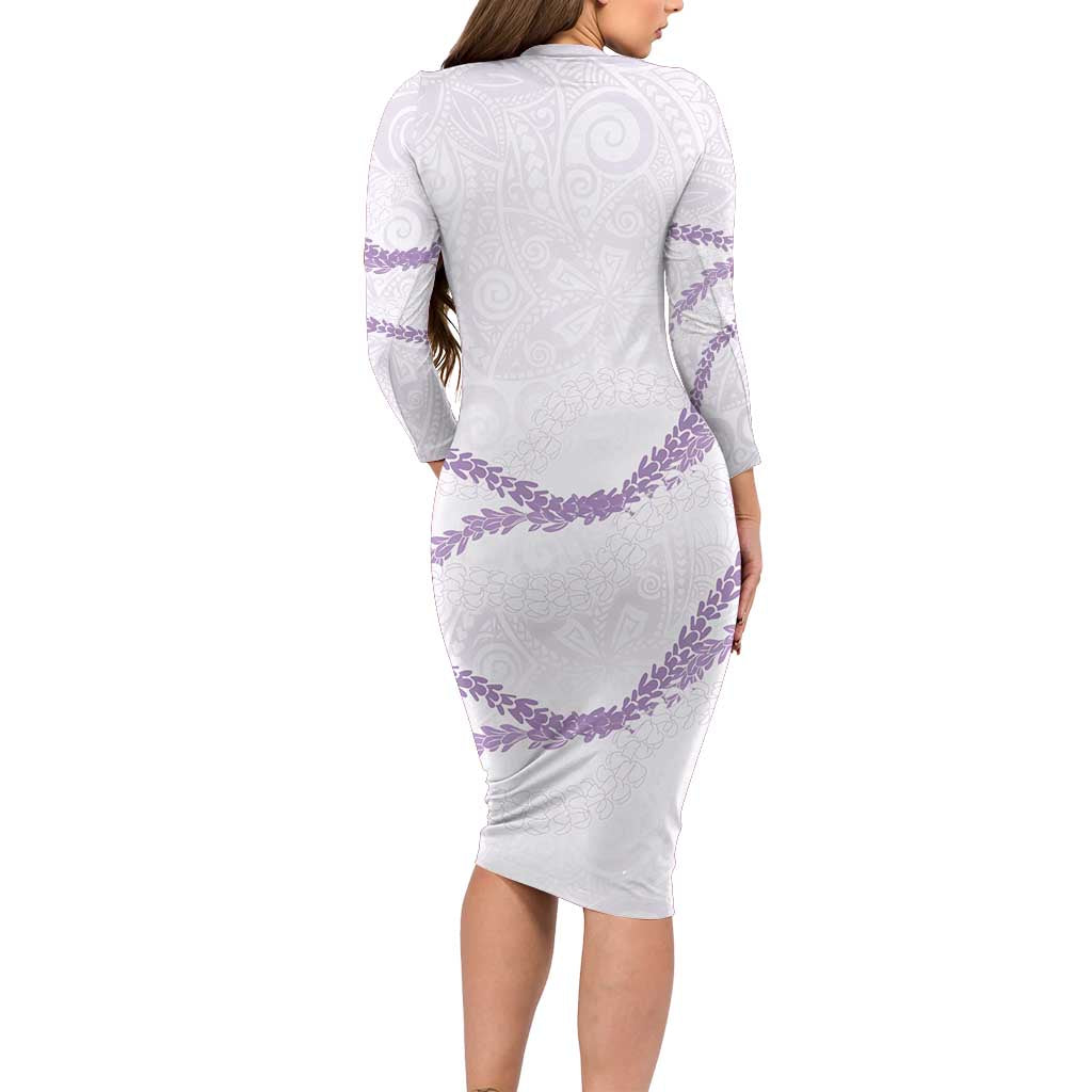 Aloha Lei Mikioi Family Matching Long Sleeve Bodycon Dress and Hawaiian Shirt Purple Polynesian Tribal Tatau Pattern LT9 - Polynesian Pride
