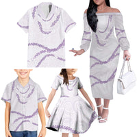 Aloha Lei Mikioi Family Matching Off The Shoulder Long Sleeve Dress and Hawaiian Shirt Purple Polynesian Tribal Tatau Pattern LT9 - Polynesian Pride