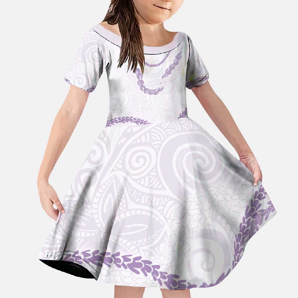 Aloha Lei Mikioi Family Matching Off Shoulder Maxi Dress and Hawaiian Shirt Purple Polynesian Tribal Tatau Pattern LT9 Daughter's Dress Purple - Polynesian Pride