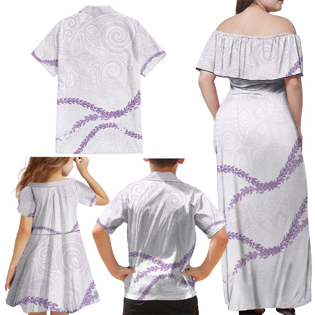 Aloha Lei Mikioi Family Matching Off Shoulder Maxi Dress and Hawaiian Shirt Purple Polynesian Tribal Tatau Pattern LT9 - Polynesian Pride