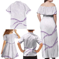 Aloha Lei Mikioi Family Matching Off Shoulder Maxi Dress and Hawaiian Shirt Purple Polynesian Tribal Tatau Pattern LT9 - Polynesian Pride