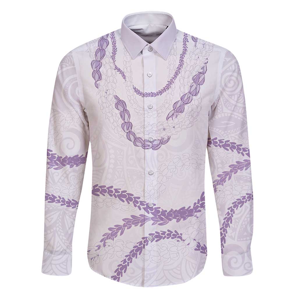Aloha Lei Mikioi Family Matching Off Shoulder Short Dress and Hawaiian Shirt Purple Polynesian Tribal Tatau Pattern LT9 Dad's Shirt - Long Sleeve Purple - Polynesian Pride