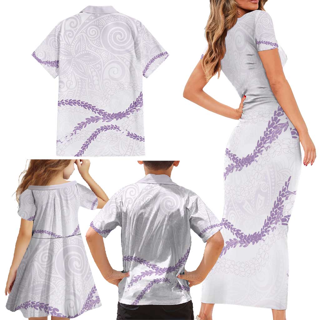 Aloha Lei Mikioi Family Matching Short Sleeve Bodycon Dress and Hawaiian Shirt Purple Polynesian Tribal Tatau Pattern LT9 - Polynesian Pride