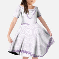 Aloha Lei Mikioi Kid Short Sleeve Dress Purple Polynesian Tribal Tatau Pattern