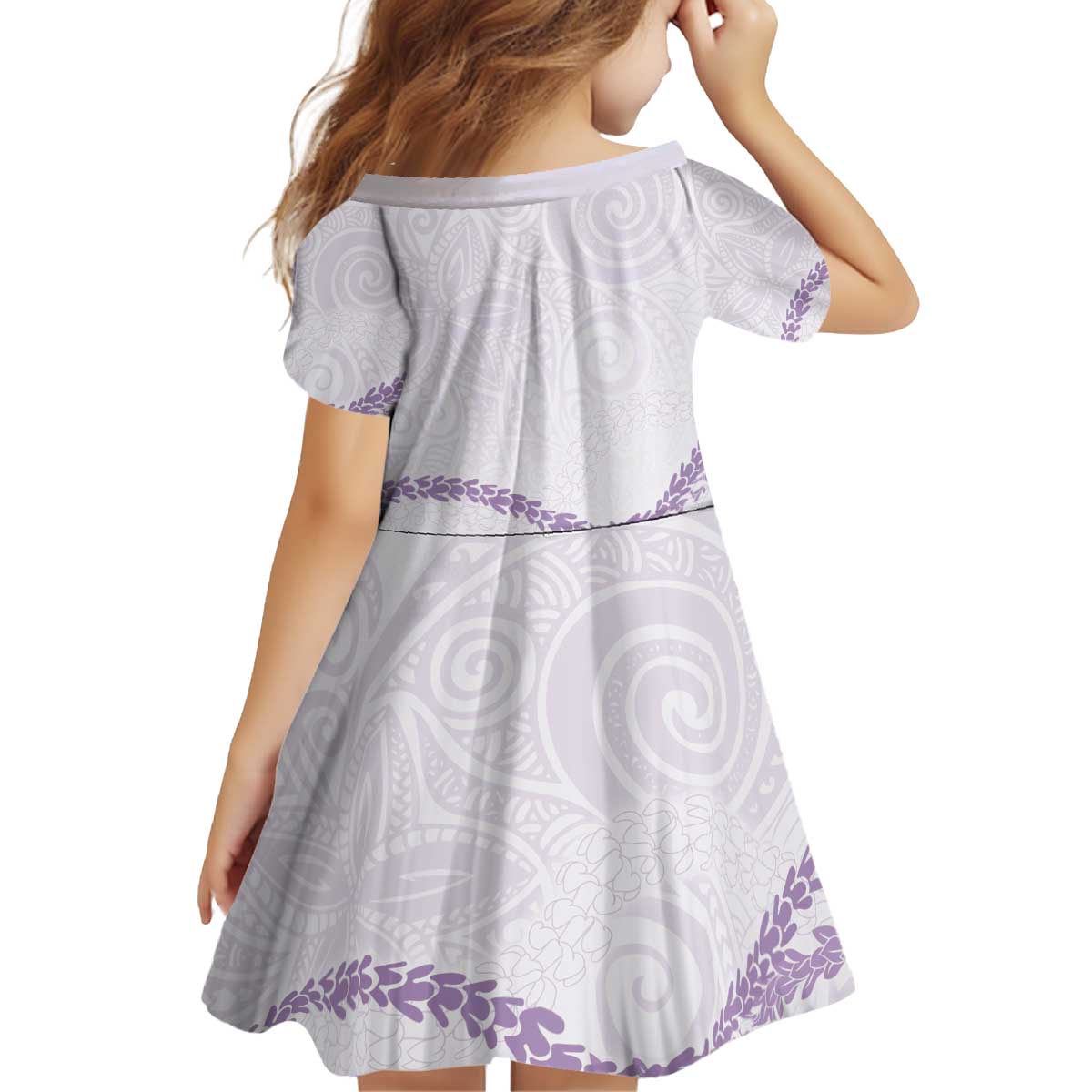 Aloha Lei Mikioi Kid Short Sleeve Dress Purple Polynesian Tribal Tatau Pattern