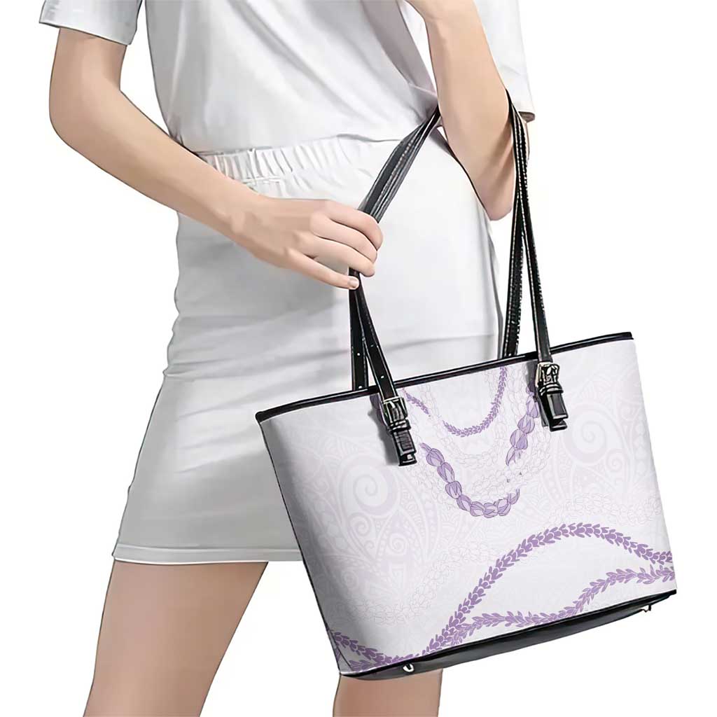 Aloha Lei Mikioi Leather Tote Bag Purple Polynesian Tribal Tatau Pattern