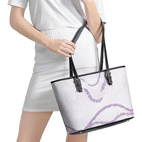 Aloha Lei Mikioi Leather Tote Bag Purple Polynesian Tribal Tatau Pattern