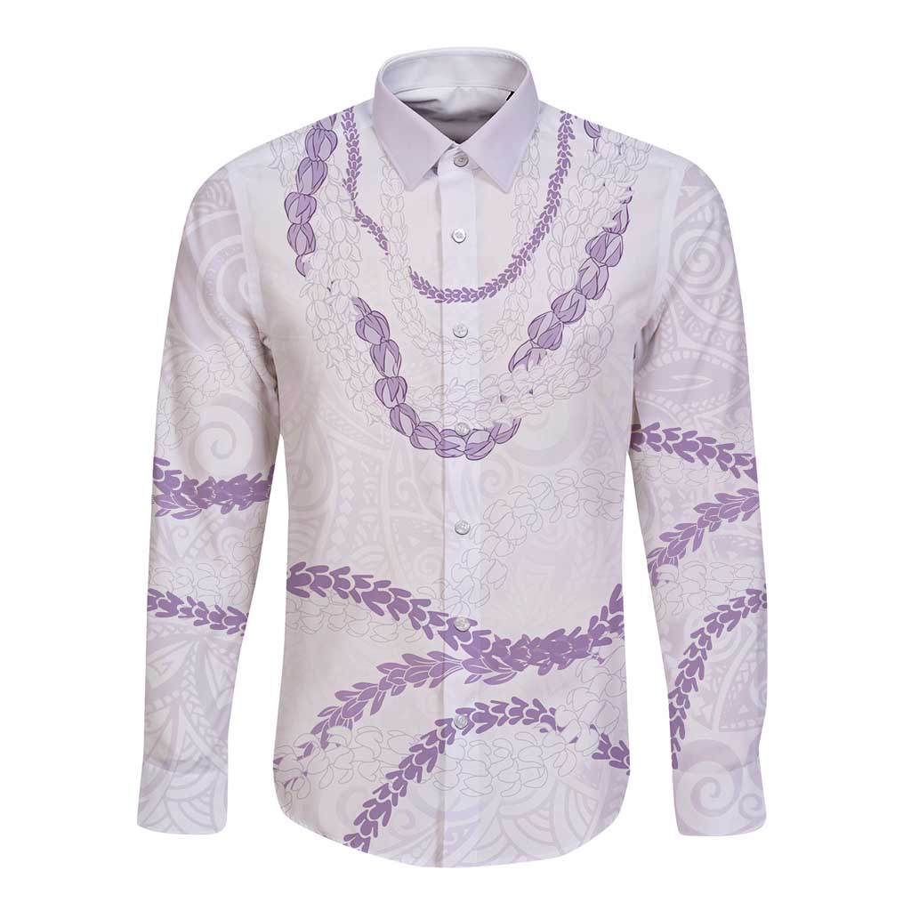 Aloha Lei Mikioi Long Sleeve Button Shirt Purple Polynesian Tribal Tatau Pattern