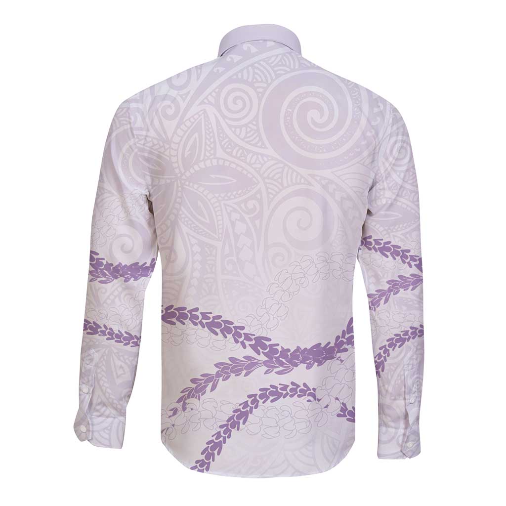 Aloha Lei Mikioi Long Sleeve Button Shirt Purple Polynesian Tribal Tatau Pattern