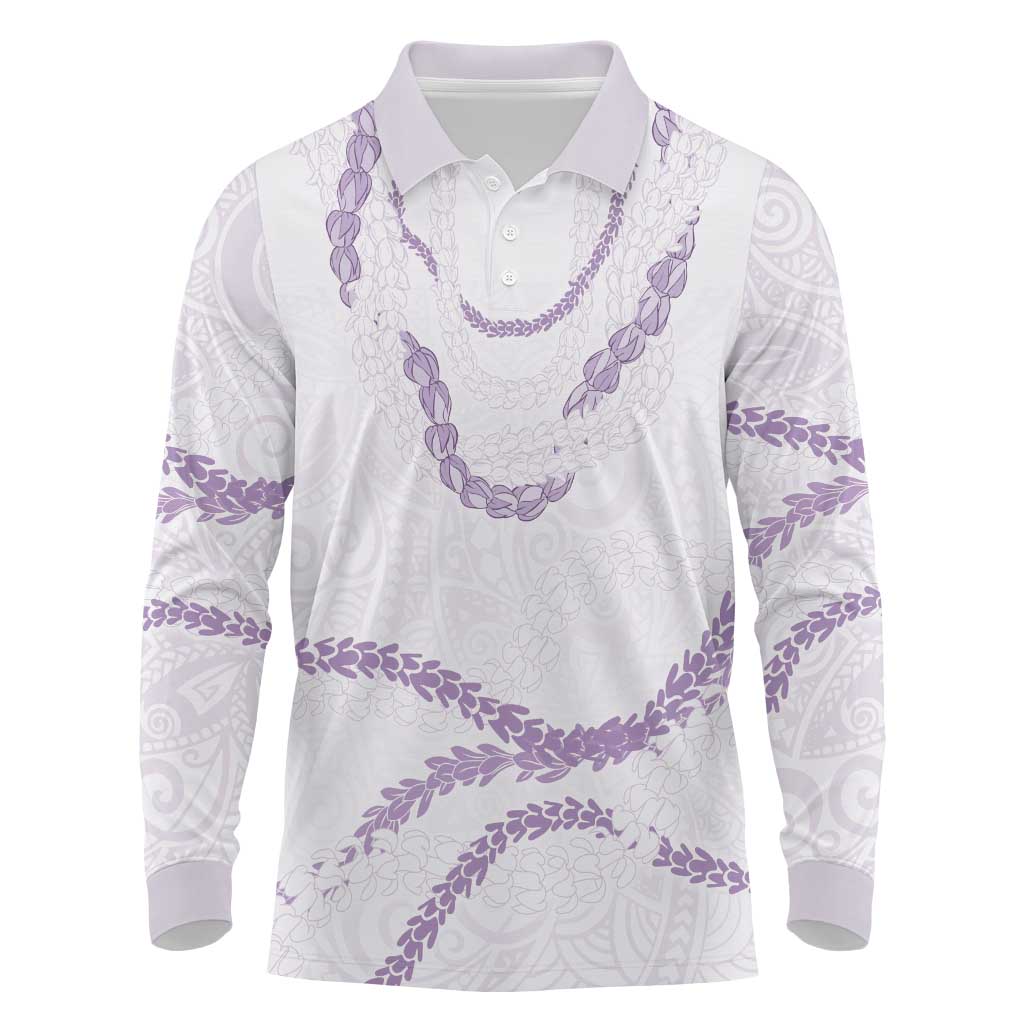 Aloha Lei Mikioi Long Sleeve Polo Shirt Purple Polynesian Tribal Tatau Pattern