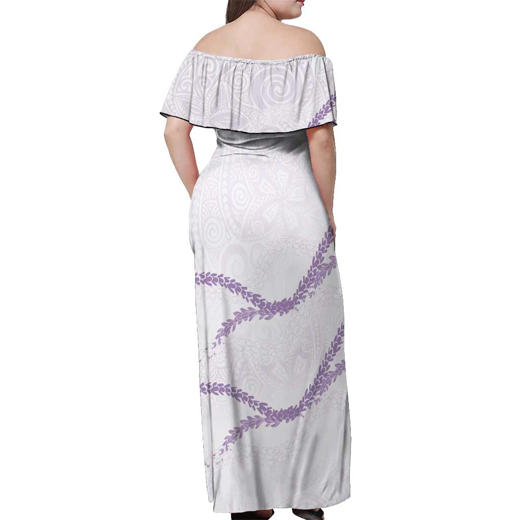 Aloha Lei Mikioi Off Shoulder Maxi Dress Purple Polynesian Tribal Tatau Pattern