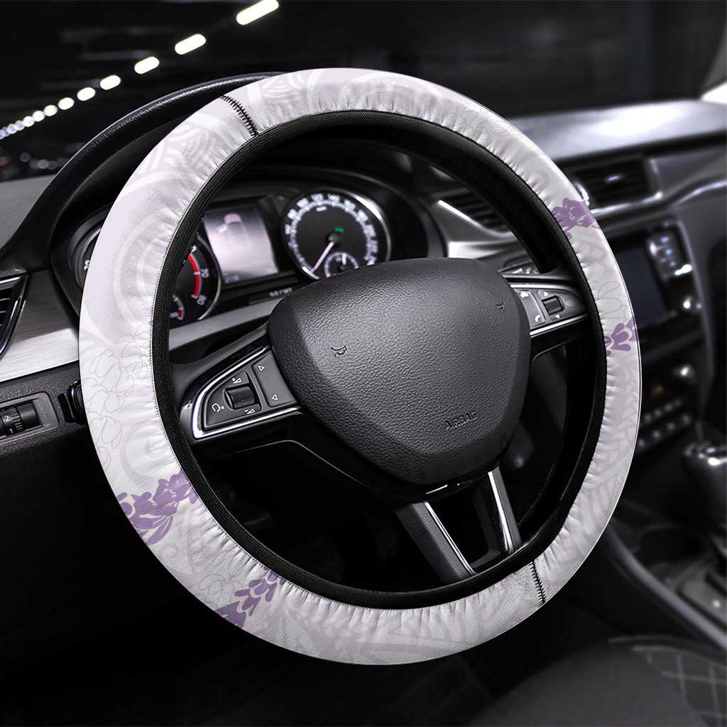Aloha Lei Mikioi Steering Wheel Cover Purple Polynesian Tribal Tatau Pattern