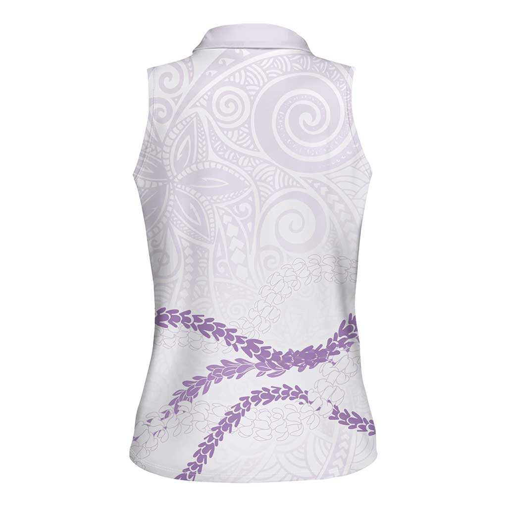 Aloha Lei Mikioi Women Sleeveless Polo Shirt Purple Polynesian Tribal Tatau Pattern