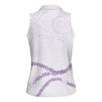 Aloha Lei Mikioi Women Sleeveless Polo Shirt Purple Polynesian Tribal Tatau Pattern