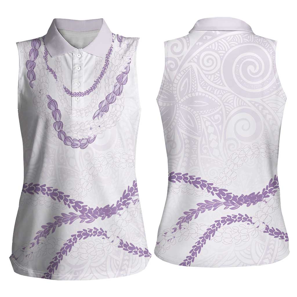 Aloha Lei Mikioi Women Sleeveless Polo Shirt Purple Polynesian Tribal Tatau Pattern