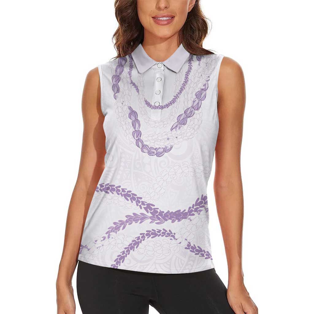 Aloha Lei Mikioi Women Sleeveless Polo Shirt Purple Polynesian Tribal Tatau Pattern