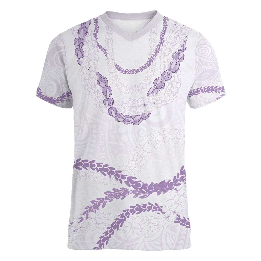 Aloha Lei Mikioi Women V-Neck T-Shirt Purple Polynesian Tribal Tatau Pattern