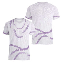 Aloha Lei Mikioi Women V-Neck T-Shirt Purple Polynesian Tribal Tatau Pattern