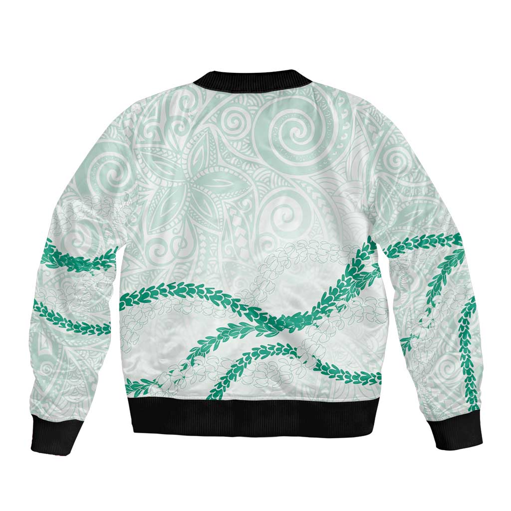 Aloha Lei Mikioi Bomber Jacket Sage Green Polynesian Tribal Tatau Pattern