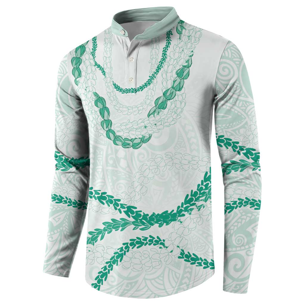 Aloha Lei Mikioi Button Sweatshirt Sage Green Polynesian Tribal Tatau Pattern