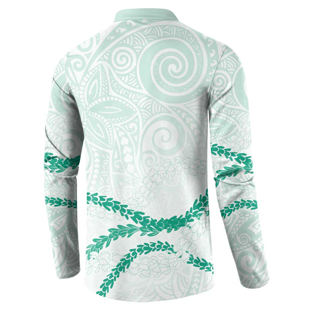 Aloha Lei Mikioi Button Sweatshirt Sage Green Polynesian Tribal Tatau Pattern