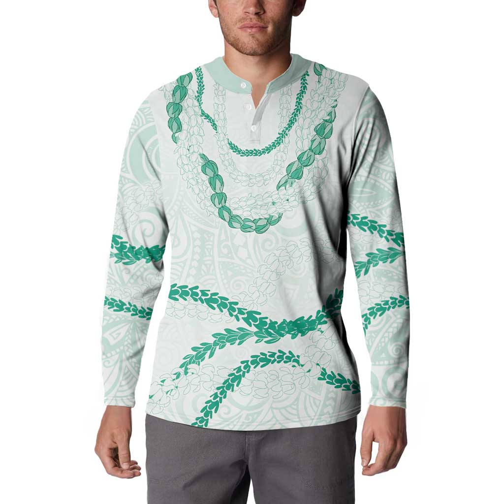 Aloha Lei Mikioi Button Sweatshirt Sage Green Polynesian Tribal Tatau Pattern