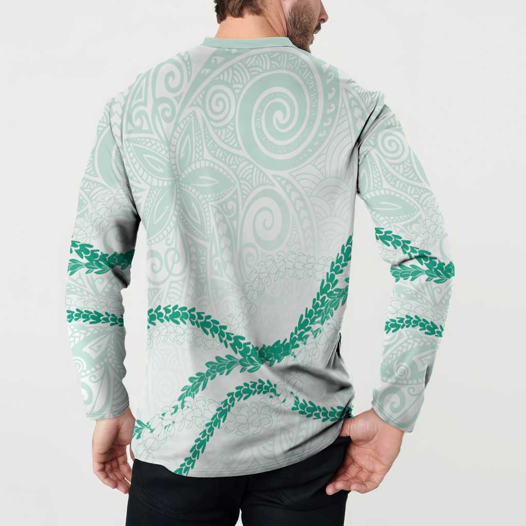 Aloha Lei Mikioi Button Sweatshirt Sage Green Polynesian Tribal Tatau Pattern