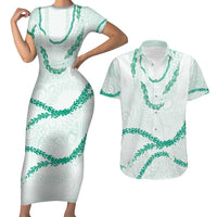 Aloha Lei Mikioi Couples Matching Short Sleeve Bodycon Dress and Hawaiian Shirt Sage Green Polynesian Tribal Tatau Pattern LT9 Green - Polynesian Pride