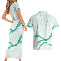 Aloha Lei Mikioi Couples Matching Short Sleeve Bodycon Dress and Hawaiian Shirt Sage Green Polynesian Tribal Tatau Pattern LT9 - Polynesian Pride