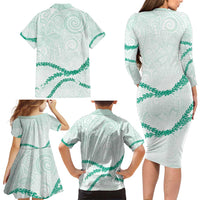 Aloha Lei Mikioi Family Matching Long Sleeve Bodycon Dress and Hawaiian Shirt Sage Green Polynesian Tribal Tatau Pattern LT9 - Polynesian Pride