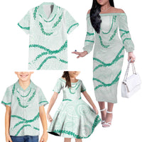 Aloha Lei Mikioi Family Matching Off The Shoulder Long Sleeve Dress and Hawaiian Shirt Sage Green Polynesian Tribal Tatau Pattern LT9 - Polynesian Pride