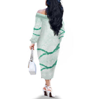 Aloha Lei Mikioi Family Matching Off The Shoulder Long Sleeve Dress and Hawaiian Shirt Sage Green Polynesian Tribal Tatau Pattern LT9 - Polynesian Pride