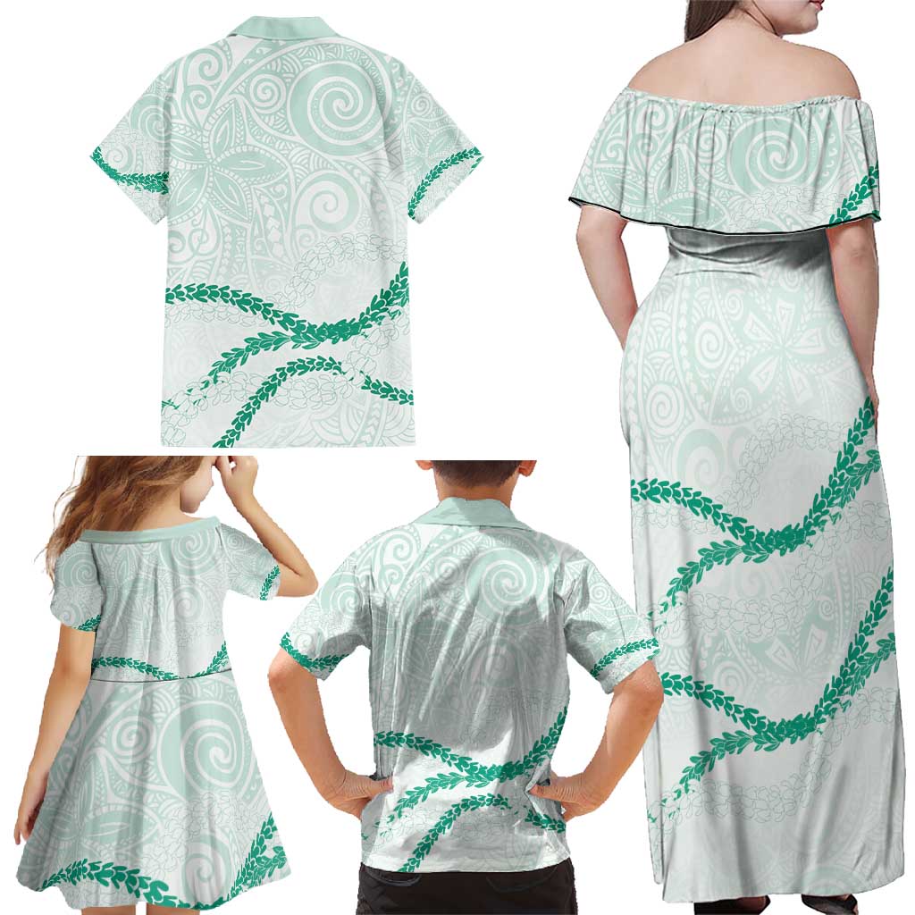 Aloha Lei Mikioi Family Matching Off Shoulder Maxi Dress and Hawaiian Shirt Sage Green Polynesian Tribal Tatau Pattern LT9 - Polynesian Pride