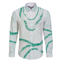 Aloha Lei Mikioi Family Matching Off Shoulder Maxi Dress and Hawaiian Shirt Sage Green Polynesian Tribal Tatau Pattern LT9 Dad's Shirt - Long Sleeve Green - Polynesian Pride