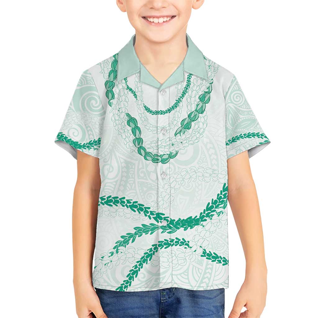 Aloha Lei Mikioi Family Matching Off Shoulder Maxi Dress and Hawaiian Shirt Sage Green Polynesian Tribal Tatau Pattern LT9 Son's Shirt Green - Polynesian Pride