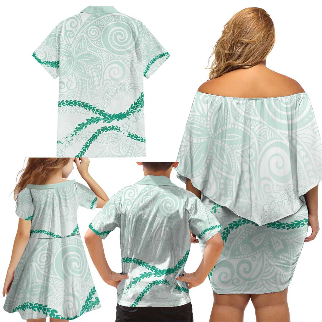 Aloha Lei Mikioi Family Matching Off Shoulder Short Dress and Hawaiian Shirt Sage Green Polynesian Tribal Tatau Pattern LT9 - Polynesian Pride