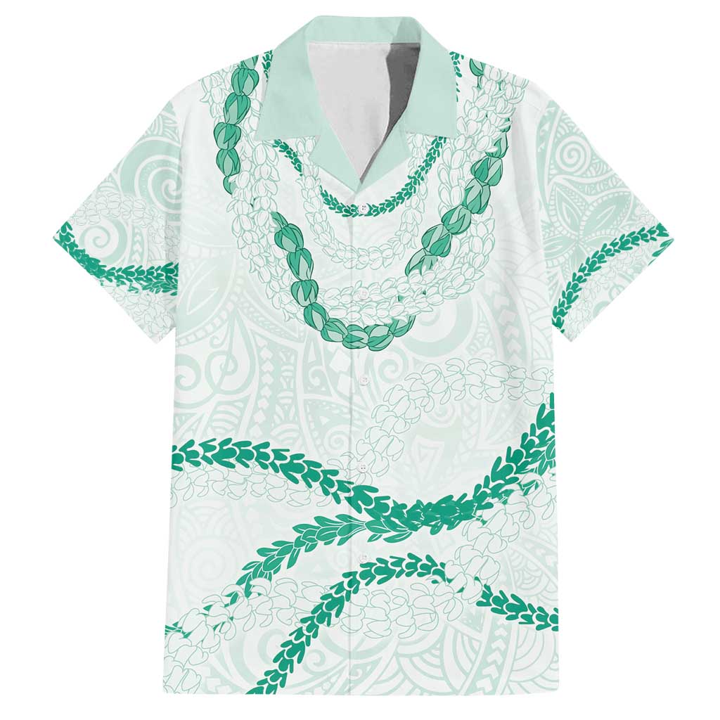 Aloha Lei Mikioi Family Matching Off Shoulder Short Dress and Hawaiian Shirt Sage Green Polynesian Tribal Tatau Pattern LT9 Dad's Shirt - Short Sleeve Green - Polynesian Pride