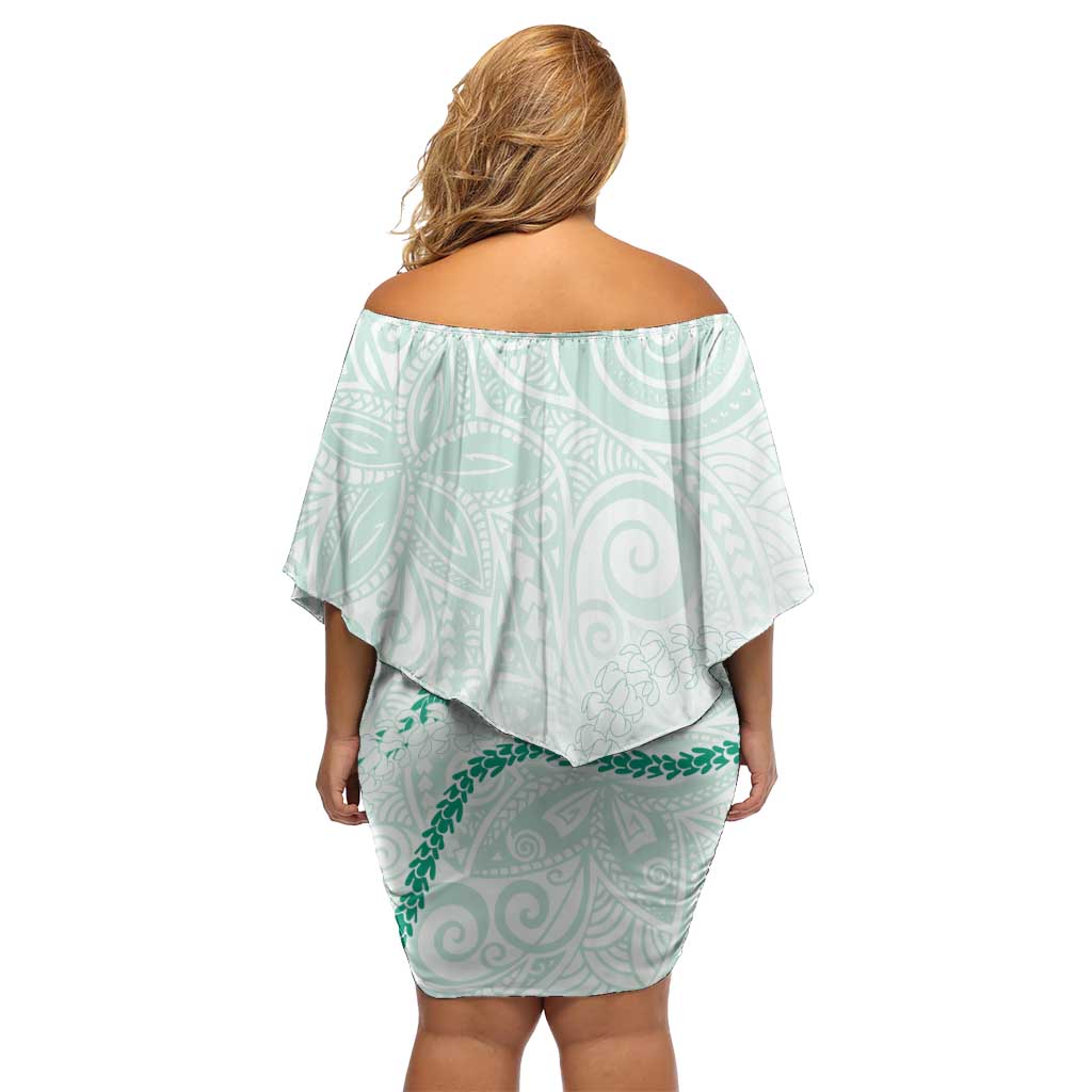 Aloha Lei Mikioi Family Matching Off Shoulder Short Dress and Hawaiian Shirt Sage Green Polynesian Tribal Tatau Pattern LT9 - Polynesian Pride