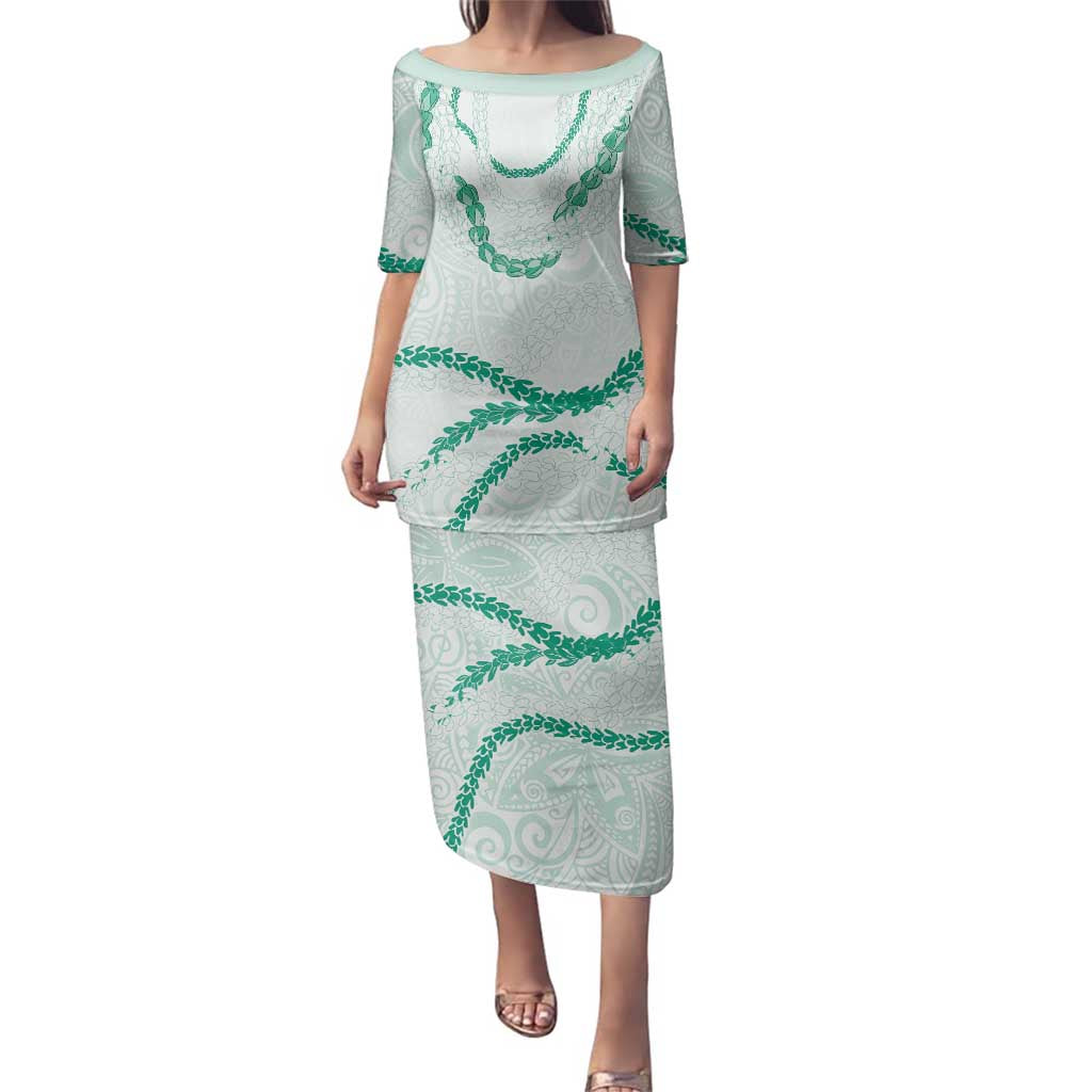 Aloha Lei Mikioi Family Matching Puletasi and Hawaiian Shirt Sage Green Polynesian Tribal Tatau Pattern LT9 Mom's Dress Green - Polynesian Pride