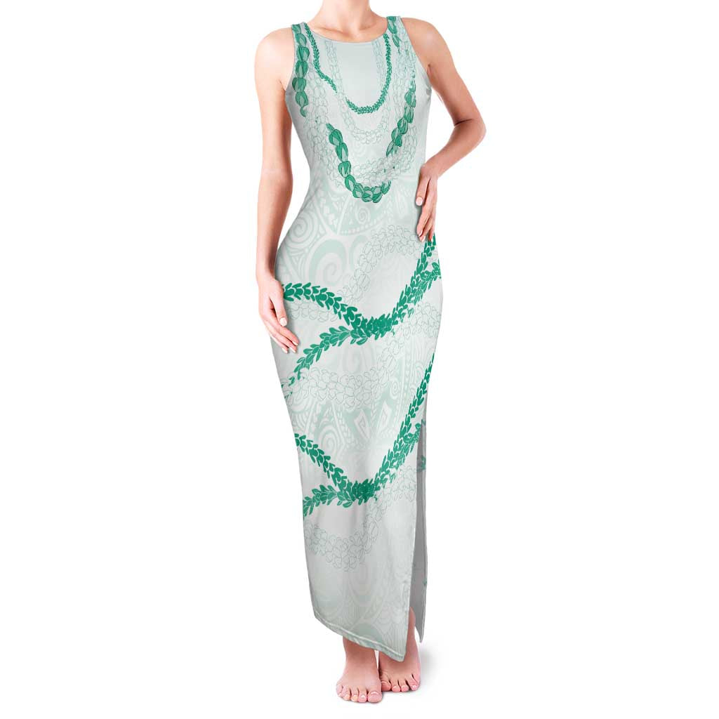 Aloha Lei Mikioi Family Matching Tank Maxi Dress and Hawaiian Shirt Sage Green Polynesian Tribal Tatau Pattern LT9 Mom's Dress Green - Polynesian Pride